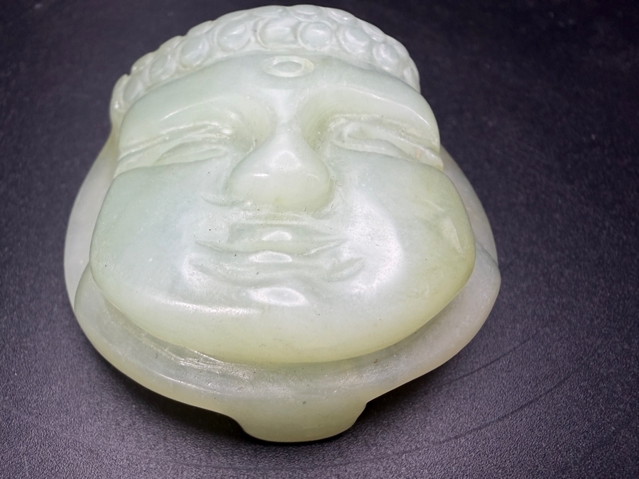 Pair Of Chinese White Hardstone Hand Carved Buddha Head Belt Buckles Sliders [Photo 4]