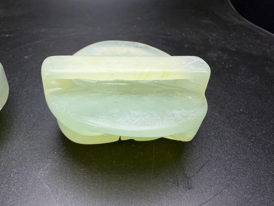 Pair Of Chinese White Hardstone Hand Carved Buddha Head Belt Buckles Sliders [Photo 6]