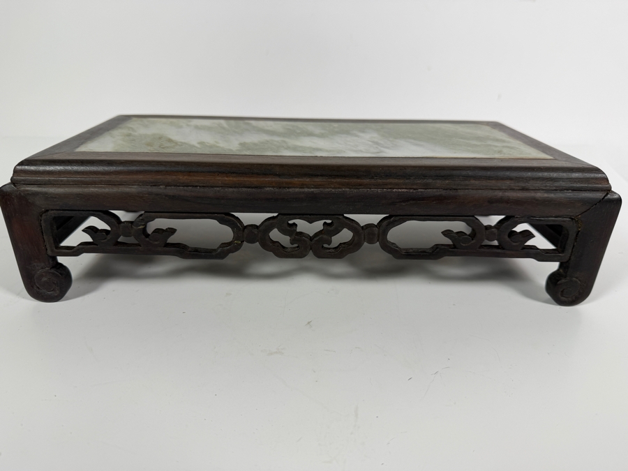 Chinese Qing Dynasty Style Pierced Rosewood Scholar Stand Inset Dreamstone Dali Marble Plaque Display Base 13.5'W X 7'D X 3.5'H [Photo 6]