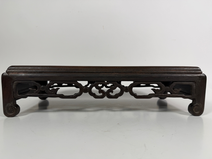Chinese Qing Dynasty Style Pierced Rosewood Scholar Stand Inset Dreamstone Dali Marble Plaque Display Base 13.5'W X 7'D X 3.5'H [Photo 3]
