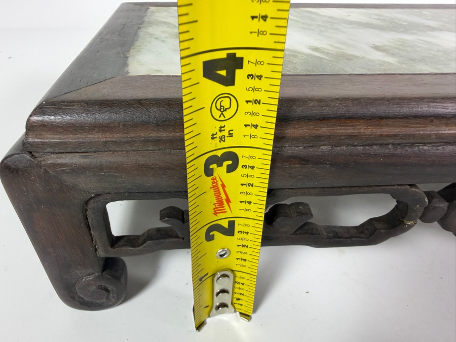 Chinese Qing Dynasty Style Pierced Rosewood Scholar Stand Inset Dreamstone Dali Marble Plaque Display Base 13.5'W X 7'D X 3.5'H [Photo 10]