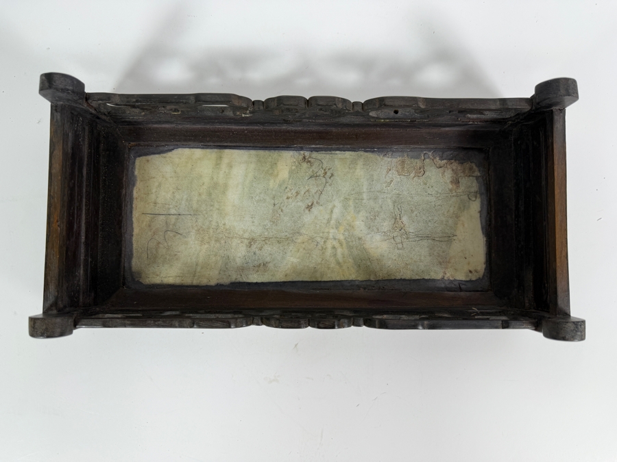 Chinese Qing Dynasty Style Pierced Rosewood Scholar Stand Inset Dreamstone Dali Marble Plaque Display Base 13.5'W X 7'D X 3.5'H [Photo 7]