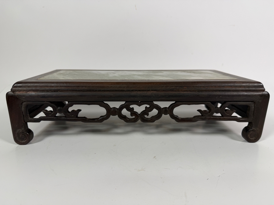 Chinese Qing Dynasty Style Pierced Rosewood Scholar Stand Inset Dreamstone Dali Marble Plaque Display Base 13.5'W X 7'D X 3.5'H [Photo 2]