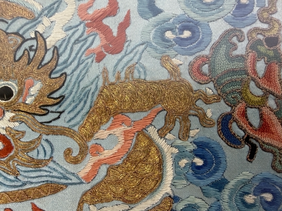 Antique Chinese Qing Dynasty Gilt Thread Imperial High-Ranking Official Five-Clawed Dragon Silk Embroidery Silk Dragon Robe Section Framed 8.5 X 10.75 Framed: 18 X 20 [Photo 12]