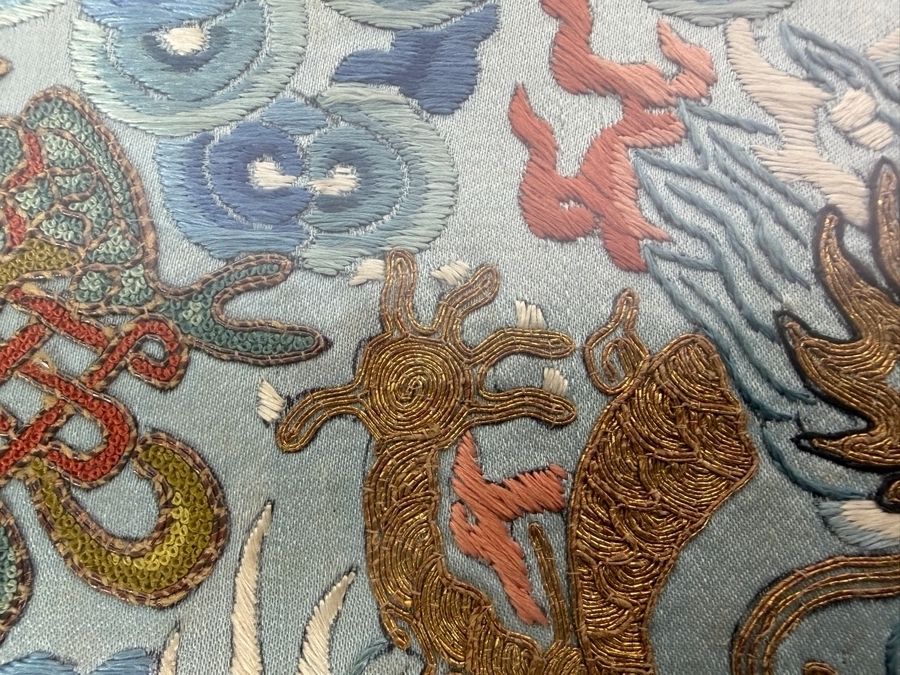 Antique Chinese Qing Dynasty Gilt Thread Imperial High-Ranking Official Five-Clawed Dragon Silk Embroidery Silk Dragon Robe Section Framed 8.5 X 10.75 Framed: 18 X 20 [Photo 7]