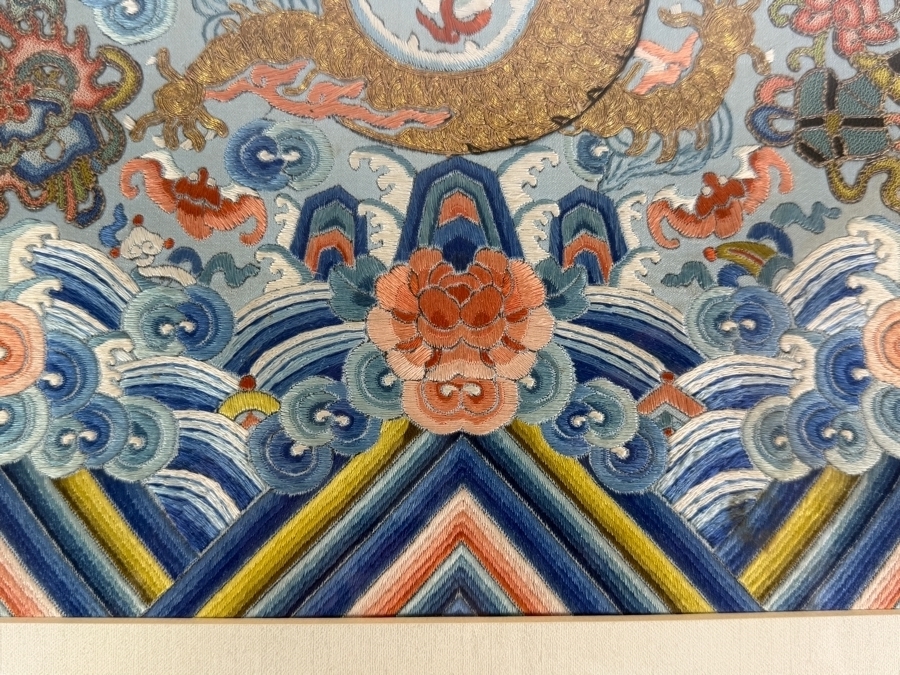 Antique Chinese Qing Dynasty Gilt Thread Imperial High-Ranking Official Five-Clawed Dragon Silk Embroidery Silk Dragon Robe Section Framed 8.5 X 10.75 Framed: 18 X 20 [Photo 8]