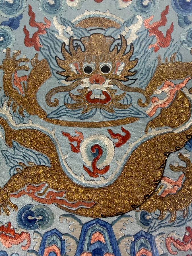 Antique Chinese Qing Dynasty Gilt Thread Imperial High-Ranking Official Five-Clawed Dragon Silk Embroidery Silk Dragon Robe Section Framed 8.5 X 10.75 Framed: 18 X 20 [Photo 6]