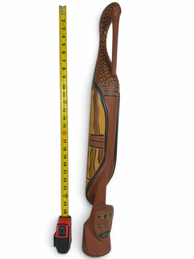 Authentic Vintage Australian Aboriginal Hand-carved and Painted Wooden Wayin (Bird) Sculpture from North East Arnhem Land 28.5'H