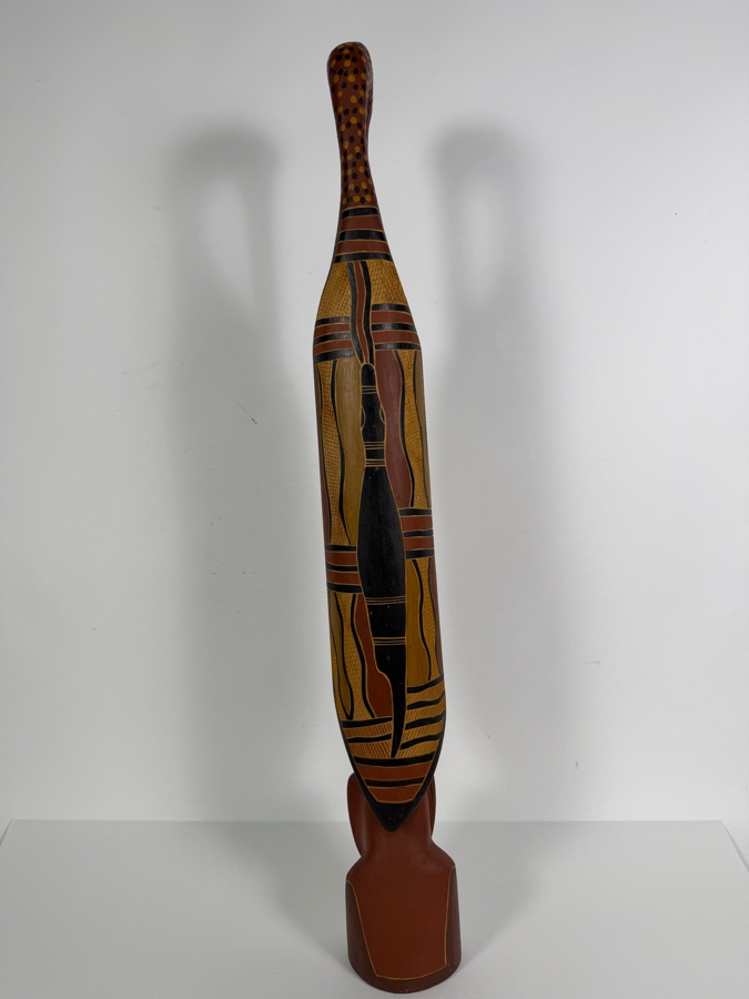 Authentic Vintage Australian Aboriginal Hand-carved and Painted Wooden Wayin (Bird) Sculpture from North East Arnhem Land 28.5'H [Photo 5]