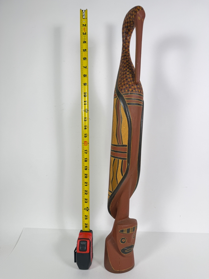 Authentic Vintage Australian Aboriginal Hand-carved and Painted Wooden Wayin (Bird) Sculpture from North East Arnhem Land 28.5'H [Photo 3]