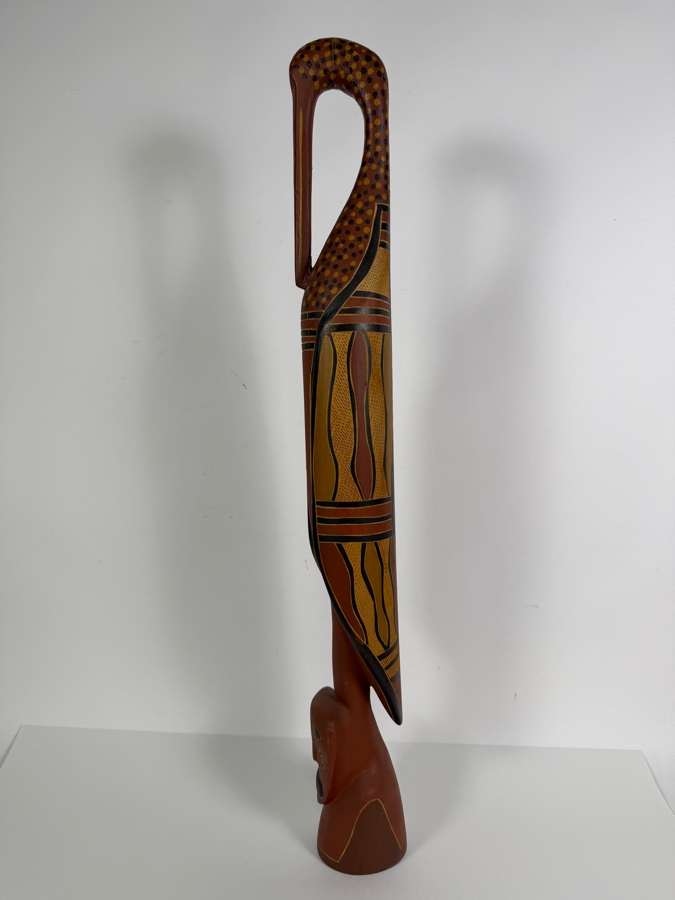 Authentic Vintage Australian Aboriginal Hand-carved and Painted Wooden Wayin (Bird) Sculpture from North East Arnhem Land 28.5'H [Photo 7]