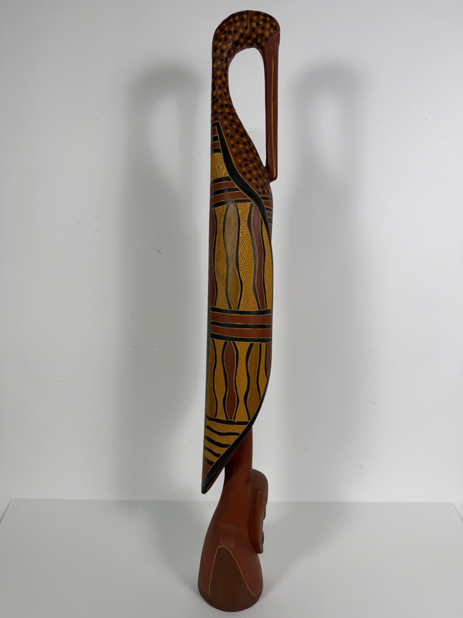 Authentic Vintage Australian Aboriginal Hand-carved and Painted Wooden Wayin (Bird) Sculpture from North East Arnhem Land 28.5'H [Photo 4]