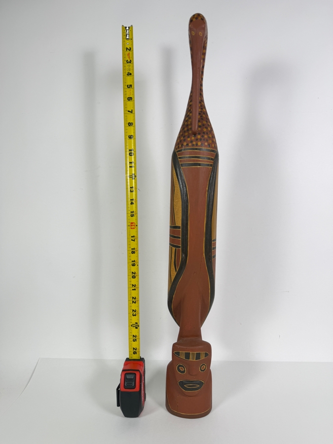 Authentic Vintage Australian Aboriginal Hand-carved and Painted Wooden Wayin (Bird) Sculpture from North East Arnhem Land 28.5'H [Photo 2]