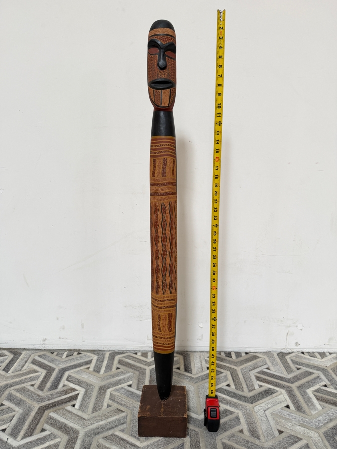 Authentic Vintage Australian Aboriginal Hand-carved and Painted Wooden Totem Sculpture 49'H [Photo 4]