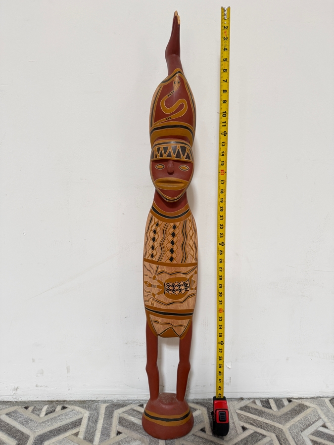 Authentic Vintage Australian Aboriginal Hand-carved and Painted Soft Wood Sculpture from Northeast Arnhem Land, Australia 46.5'H [Photo 2]