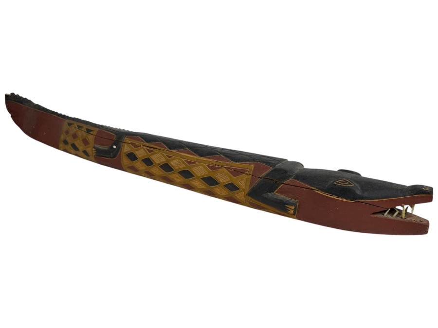 Vintage Australian Aboriginal Crocodile Ancestor Carved Softwood Sculpture 41'L