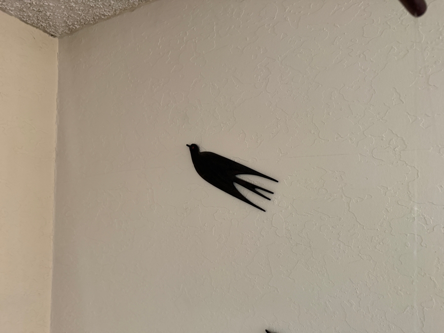 Vintage Mid-Century Modern Hanging Teak Wood Kinetic Seagull Mobile Accompanied By Four Carved Stylized Bird Swallow Silhouette Wall Plaques [Photo 8]