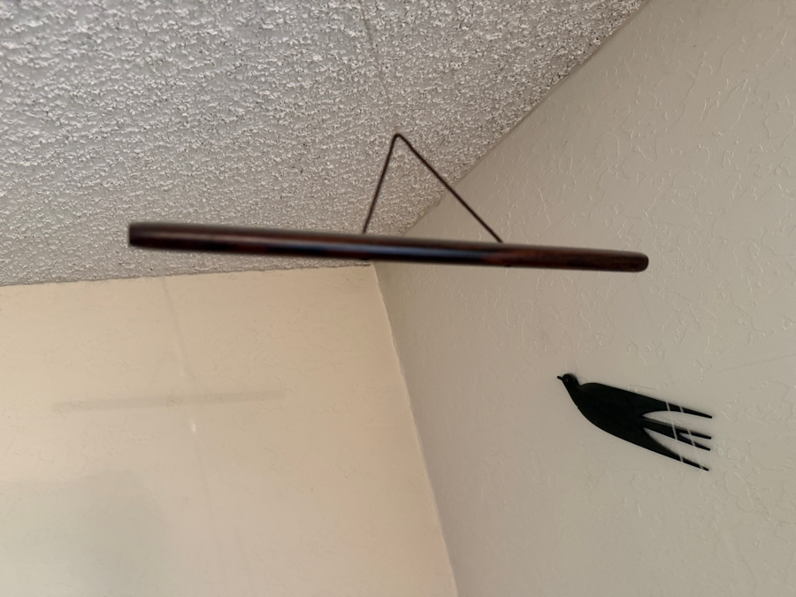 Vintage Mid-Century Modern Hanging Teak Wood Kinetic Seagull Mobile Accompanied By Four Carved Stylized Bird Swallow Silhouette Wall Plaques [Photo 4]