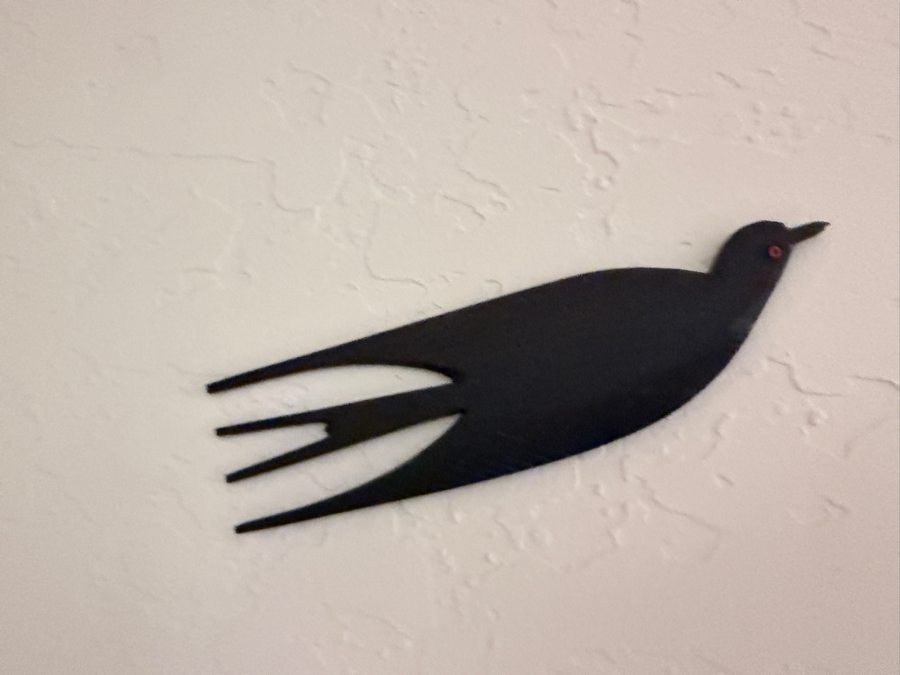 Vintage Mid-Century Modern Hanging Teak Wood Kinetic Seagull Mobile Accompanied By Four Carved Stylized Bird Swallow Silhouette Wall Plaques [Photo 7]