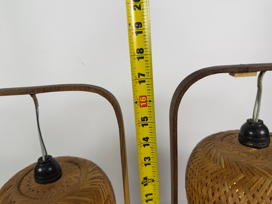Pair of Vintage Mid-Century Modern Woven Bamboo Shade Table Lamps 17'H [Photo 8]