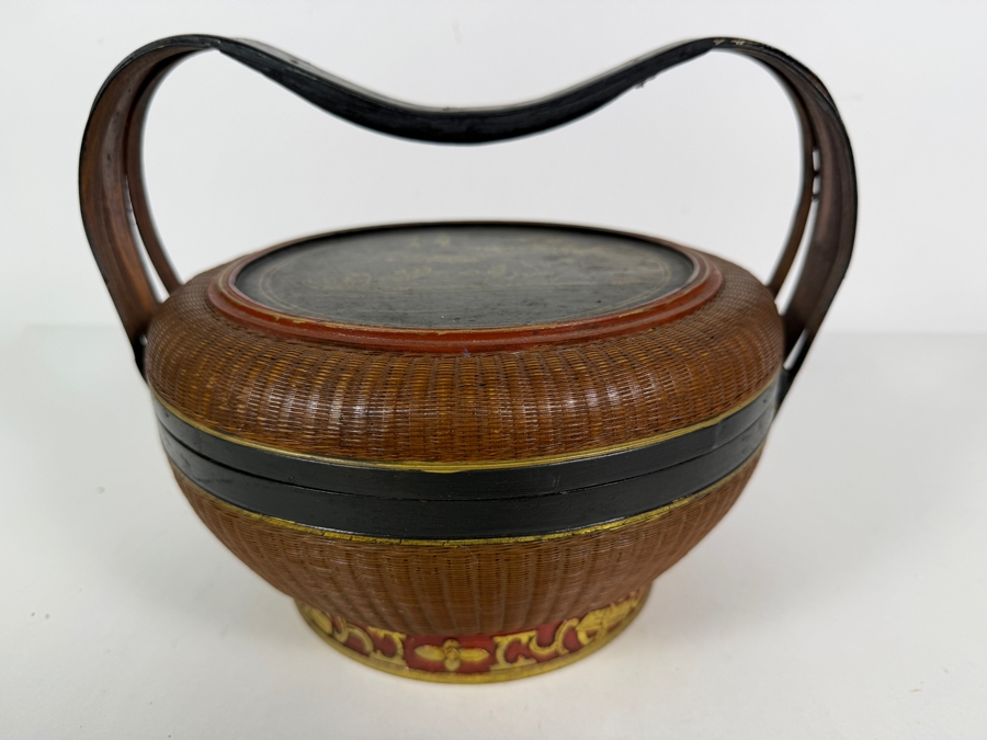 Antique Chinese Wicker Wedding Basket Featuring a Hand-painted Lid 9'H [Photo 4]