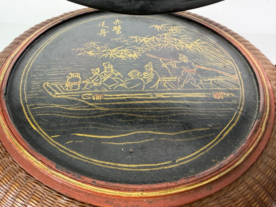 Antique Chinese Wicker Wedding Basket Featuring a Hand-painted Lid 9'H [Photo 5]
