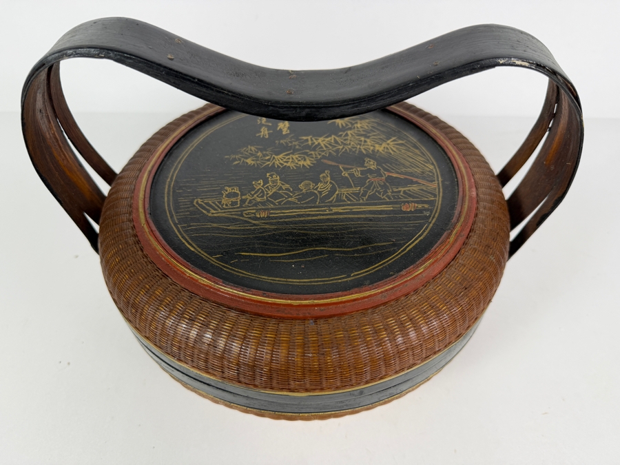 Antique Chinese Wicker Wedding Basket Featuring a Hand-painted Lid 9'H [Photo 3]