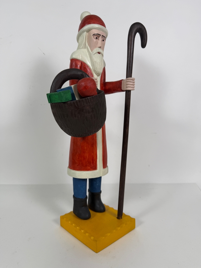 Hand-painted Wooden Folk Art Santa Claus Figurine by Zenon Miczolek from Paszyn, Poland 19'H [Photo 3]