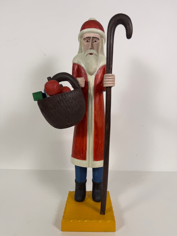 Hand-painted Wooden Folk Art Santa Claus Figurine by Zenon Miczolek from Paszyn, Poland 19'H [Photo 2]