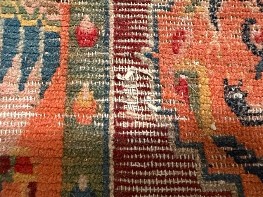 Antique Tibetan Handwoven Seat Mat Rug Featuring a Striking Orange Field with Dragon Motifs 22 X 26 [Photo 11]
