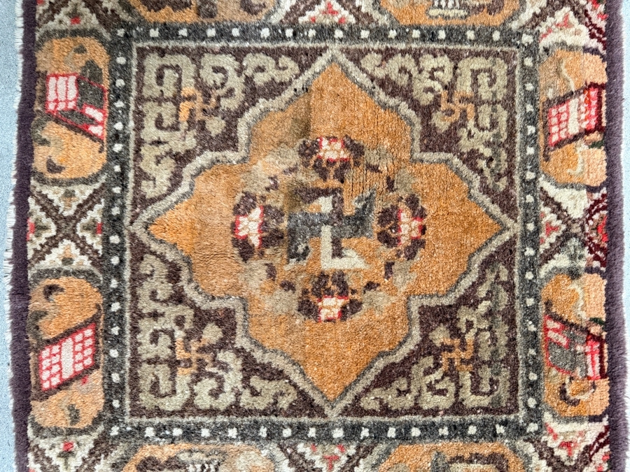 Antique Tibetan Handwoven Seat Mat Rug 26 X 26 [Photo 2]