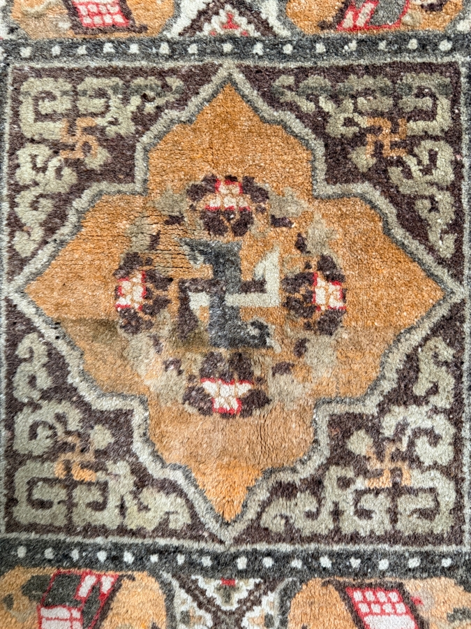 Antique Tibetan Handwoven Seat Mat Rug 26 X 26 [Photo 3]
