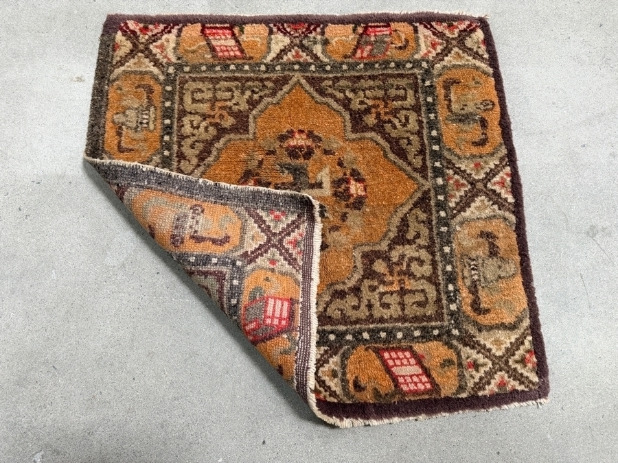 Antique Tibetan Handwoven Seat Mat Rug 26 X 26 [Photo 8]