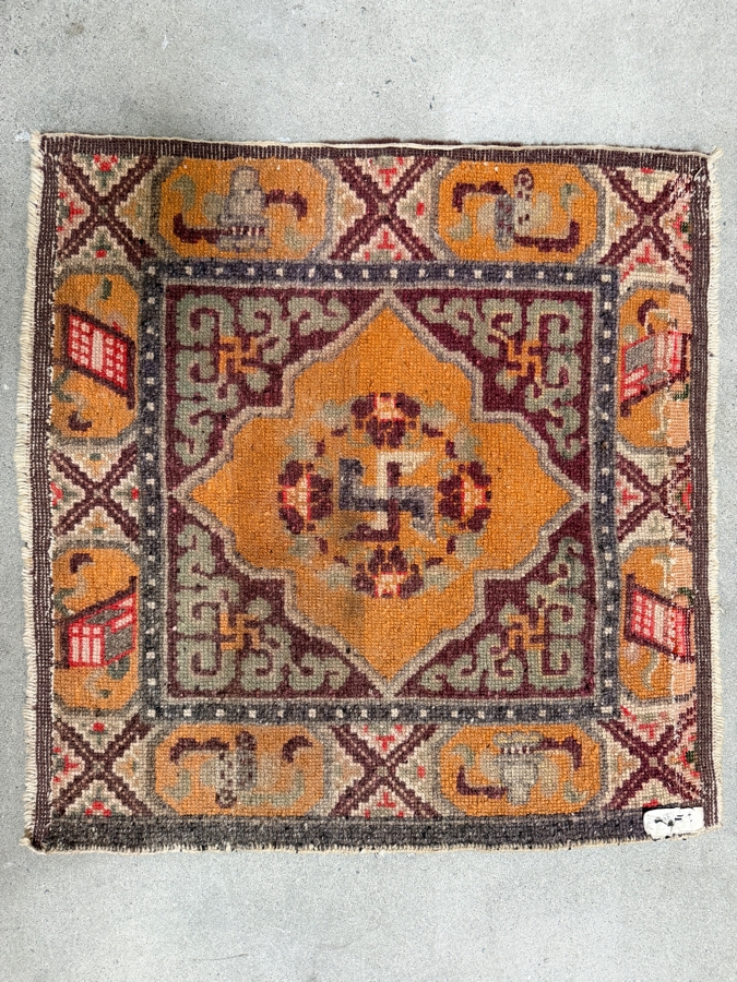 Antique Tibetan Handwoven Seat Mat Rug 26 X 26 [Photo 9]