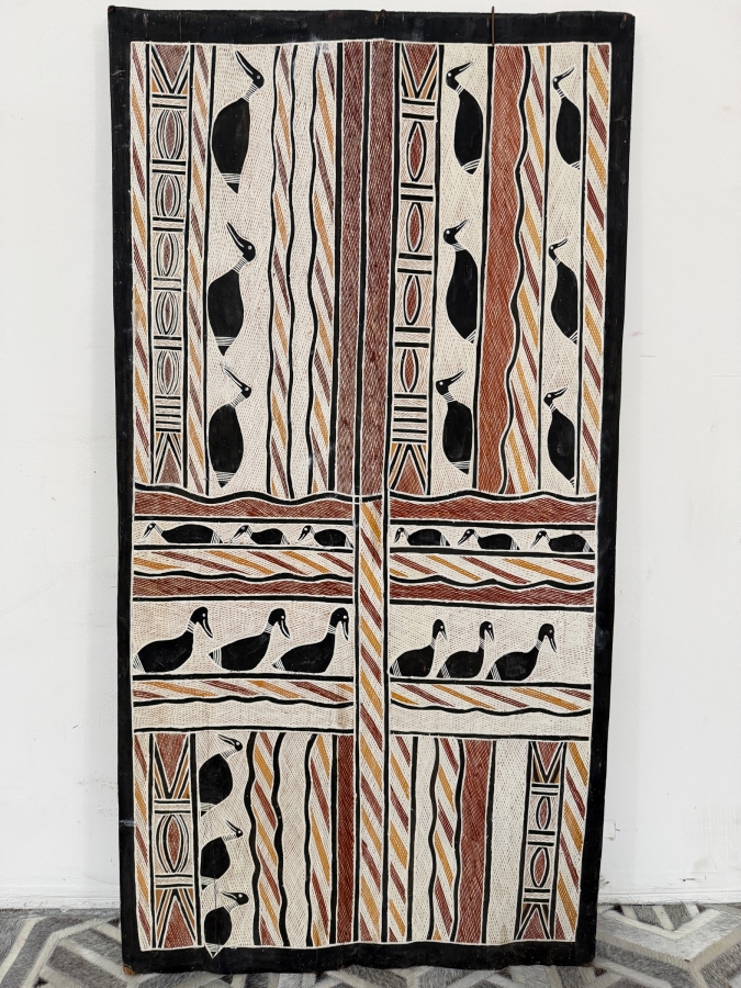 Large Vintage Australian Aboriginal Eucalyptus Bark Painting from Eastern Arnhem Land 26' X 50' with Provenance on Back [Photo 2]