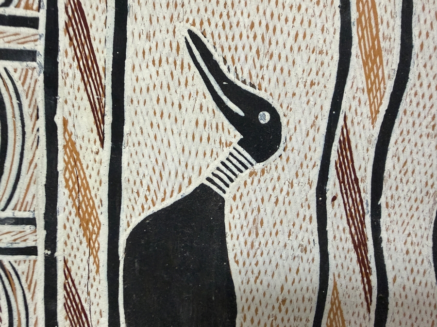 Large Vintage Australian Aboriginal Eucalyptus Bark Painting from Eastern Arnhem Land 26' X 50' with Provenance on Back [Photo 7]