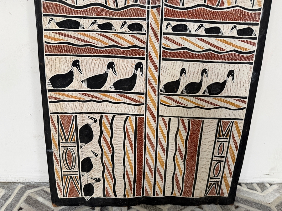 Large Vintage Australian Aboriginal Eucalyptus Bark Painting from Eastern Arnhem Land 26' X 50' with Provenance on Back [Photo 6]