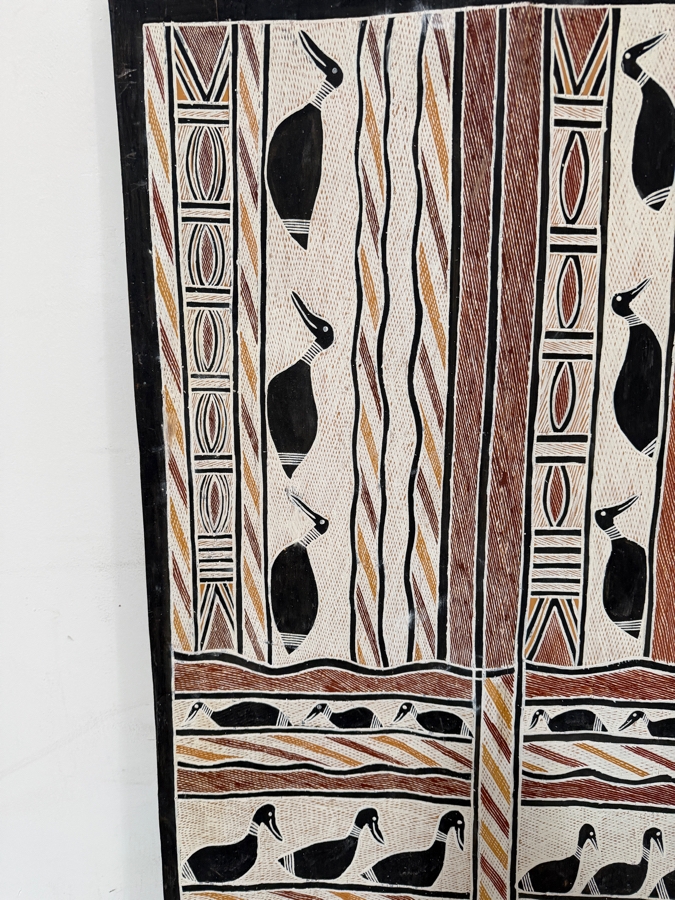 Large Vintage Australian Aboriginal Eucalyptus Bark Painting from Eastern Arnhem Land 26' X 50' with Provenance on Back [Photo 4]