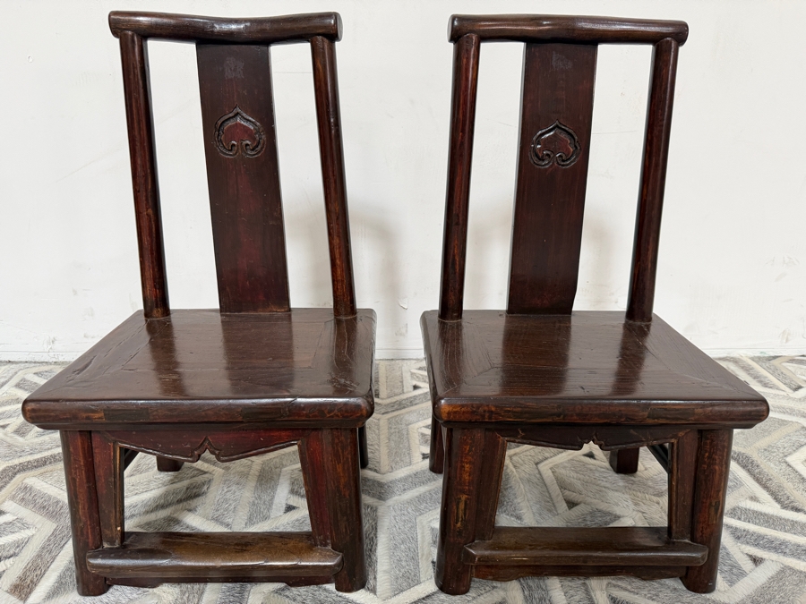 UPDATED - Pair of Antique Chinese Wedding Chairs Meant for New Couple To Honor Their Elderly Parents by Serving them Hot Tea as a Ritual of Respect 13W X 11D X 24H [Photo 18]