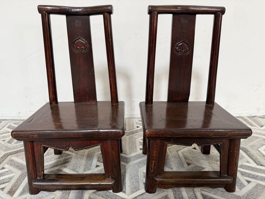 UPDATED - Pair of Antique Chinese Wedding Chairs Meant for New Couple To Honor Their Elderly Parents by Serving them Hot Tea as a Ritual of Respect 13W X 11D X 24H [Photo 17]