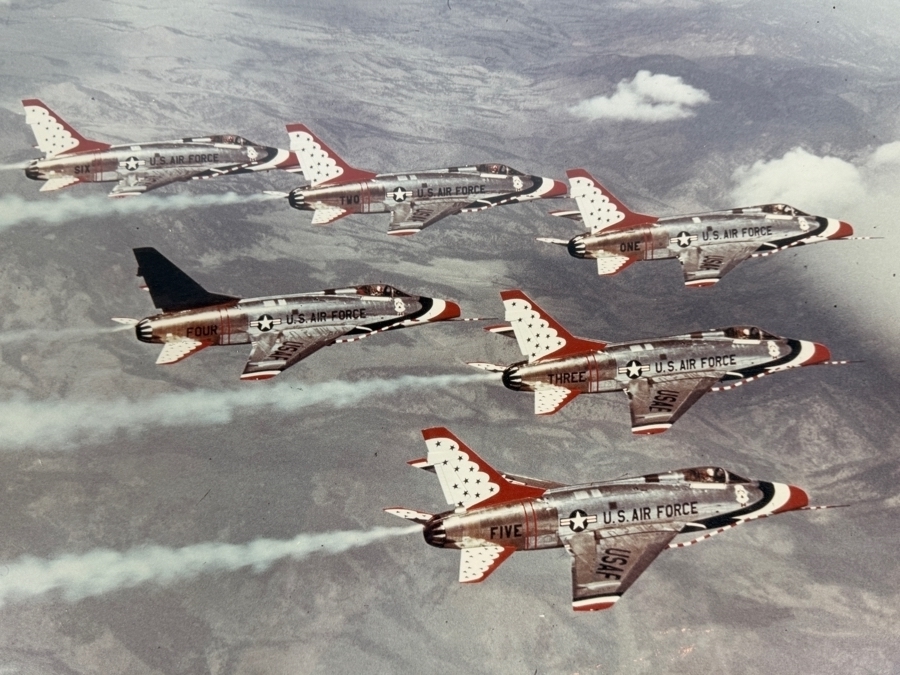 Vintage United States Air Force Thunderbirds Autographed Flight Team Presentation Framed Photograph Featuring F-100 Super Sabre Fighter Jets In Aerial Formation Inscribed To Buster 19 X 14 Framed: 25 X 21 [Photo 4]