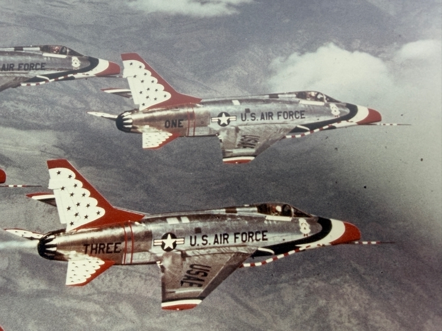Vintage United States Air Force Thunderbirds Autographed Flight Team Presentation Framed Photograph Featuring F-100 Super Sabre Fighter Jets In Aerial Formation Inscribed To Buster 19 X 14 Framed: 25 X 21 [Photo 5]