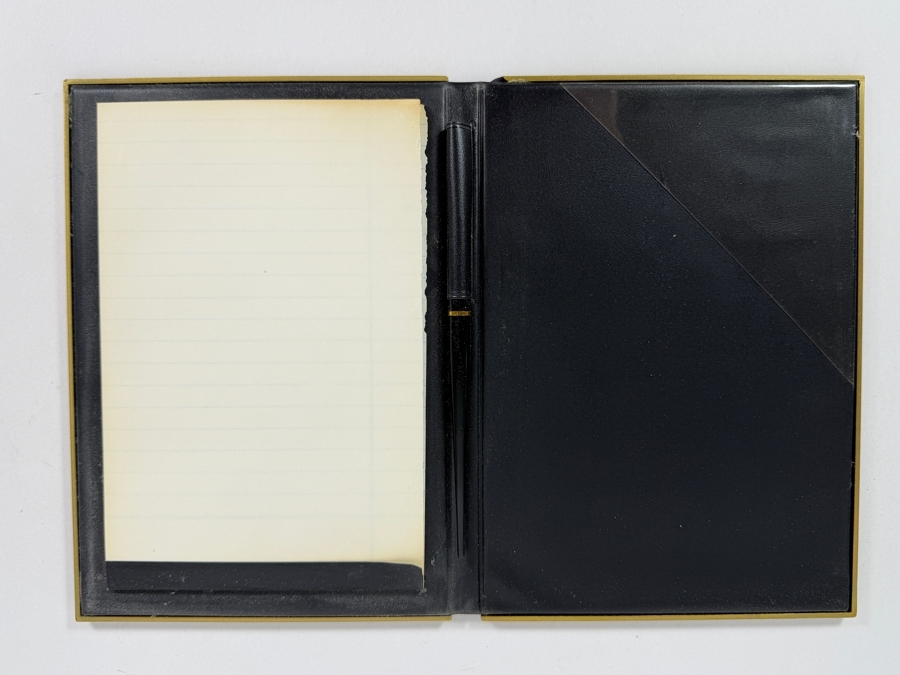 Vintage Otagiri Japan Black Lacquerware Folding Notepad Featuring Embossed Metallic Gold Unicorn In A Forest Fantasy Landscape 6.5 x 8.5 [Photo 2]