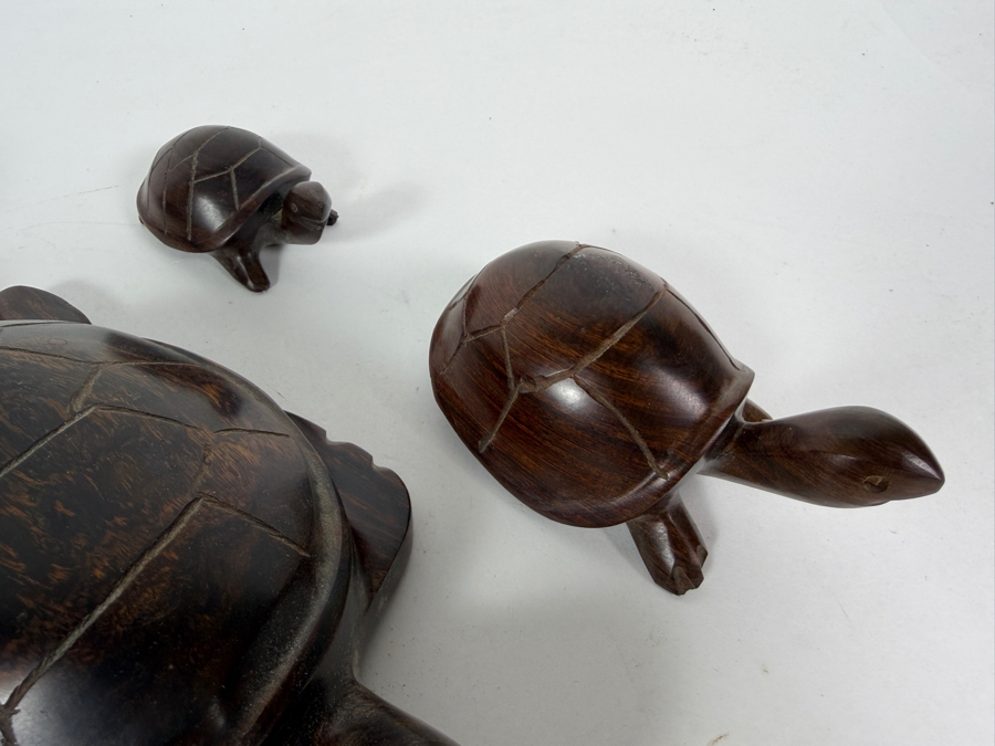 Collection Of Six Vintage Hand Carved Tropical Hardwood Figural Sea Turtle Sculptures In Various Sizes [Photo 5]