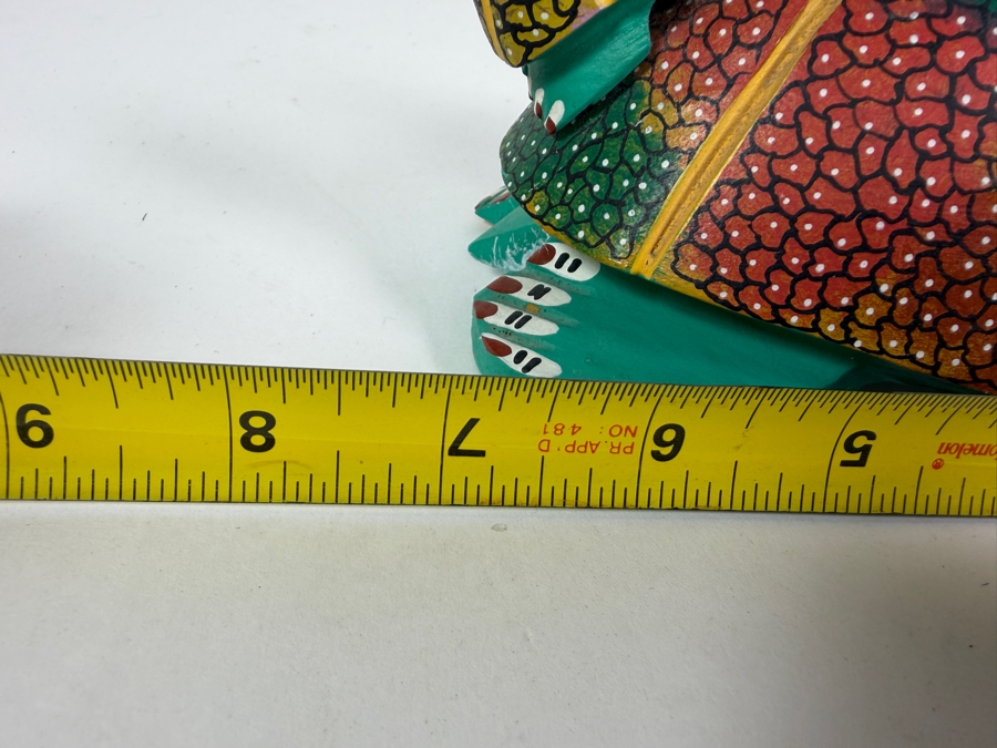 Vintage Oaxacan Signed Alebrije Hand Carved Copal Wood Turtle Sculpture Featuring Vivid Folk Art Pointillism Detailing With Two Baby Hatchlings 7'W X 4'H [Photo 8]