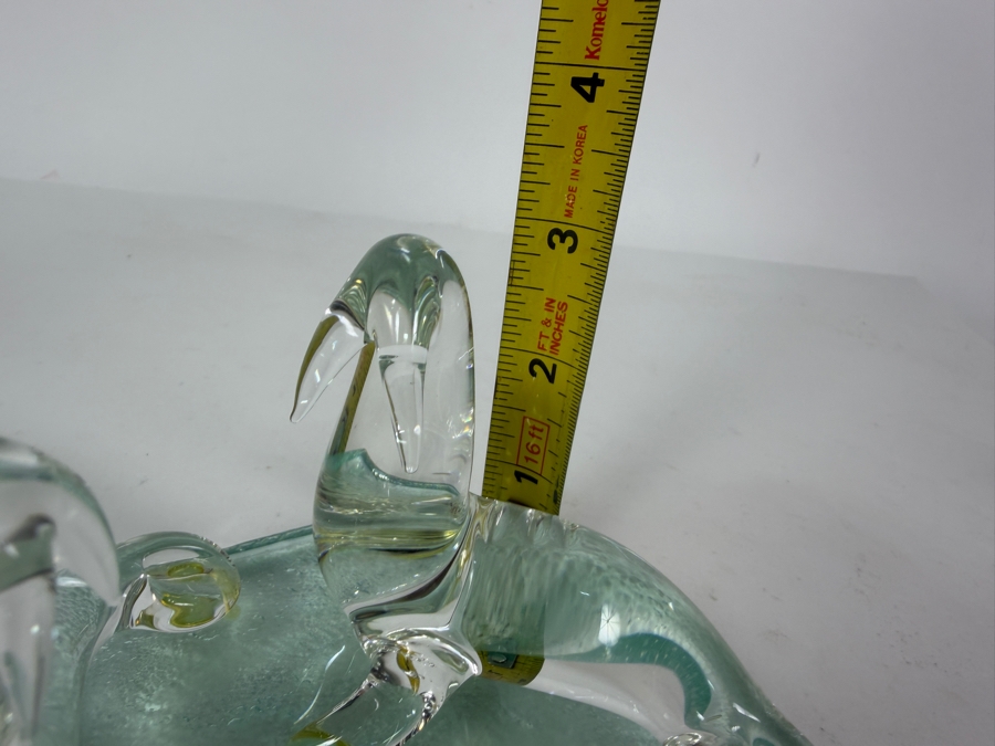 Vintage Canadian Mid-Century Modern Hand Blown Clear Art Glass Walrus Family Sculpture On Textured Ice Floe Base Handmade In Winnipeg Canada 7'W X 3'H [Photo 8]