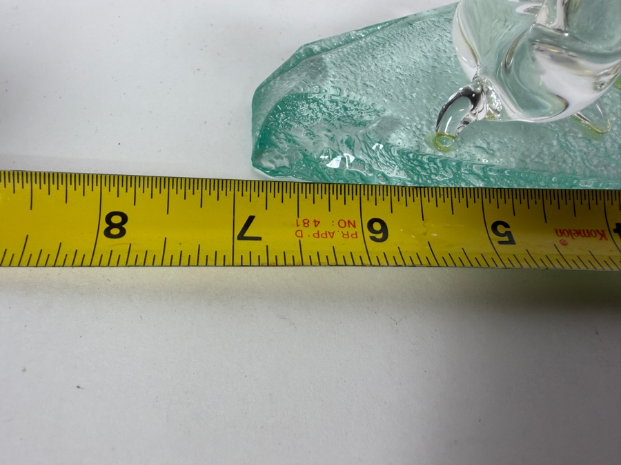 Vintage Canadian Mid-Century Modern Hand Blown Clear Art Glass Walrus Family Sculpture On Textured Ice Floe Base Handmade In Winnipeg Canada 7'W X 3'H [Photo 7]
