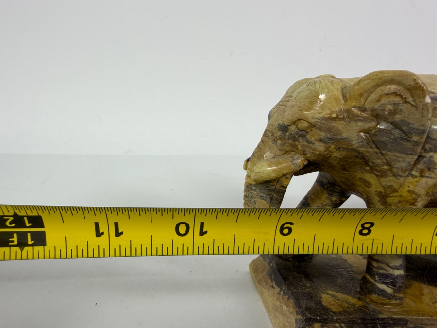 Pair Of Vintage Hand Carved Multi Tonal Brown Soapstone Figural Elephant Architectural Bookends 9.5'W X 4.25'H [Photo 10]
