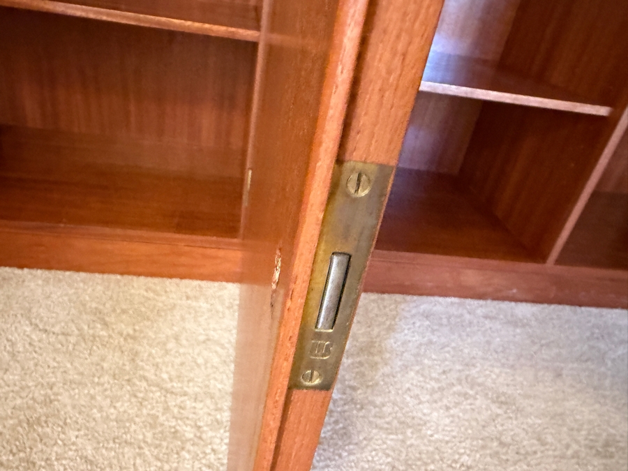 Mid-Century Modern Danish Teak Two Piece Wall Unit Hutch Featuring Asymmetrical Adjustable Shelving Above A Three Door Credenza Storage Base 64'W X 16'D X 75'H [Photo 9]