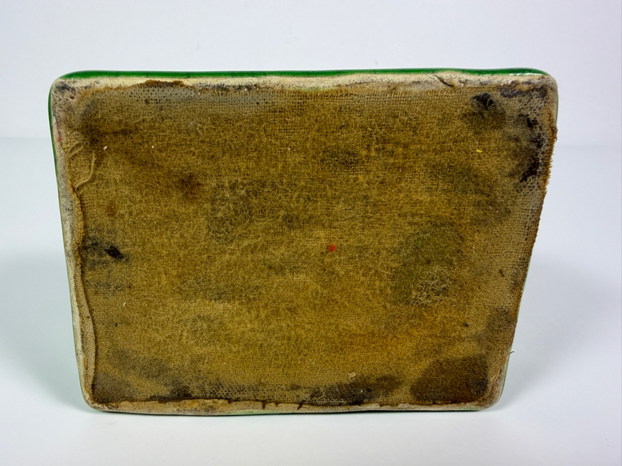 Vintage Japanese Art Deco Celadon Green Crackle Glaze Sitting Hound Dog Ceramic Bookend Sculpture On A Rectangular Plinth Base 7'H [Photo 7]